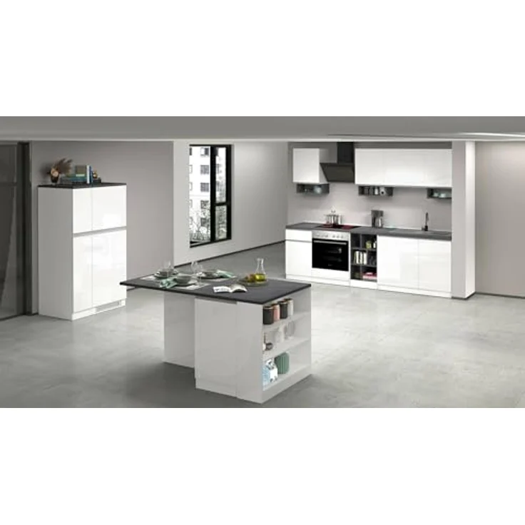 Dmora - Küchenschrank Quintino, Mehrzweckschrank, Küchenzeile Schrank, Multifunktionales Kühlregal, 100% Made in Italy, 30 x 60 x 165 cm, glänzendes Weiß und Schiefer – Bild 6