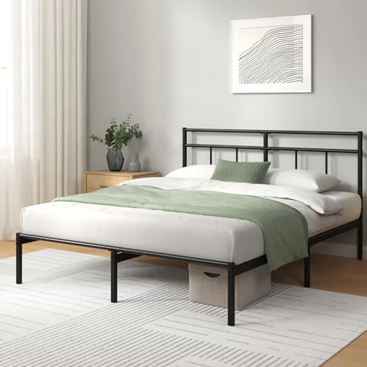 Zinus Elias 140 x 190 cm – Bettgestell aus Metall mit Kopfteil – einfache Montage – Höhe 30 cm – Bett mit Metalllattenhalterung – Stauraum unter dem Bett – modernes Design – Schwarz – Bild 3