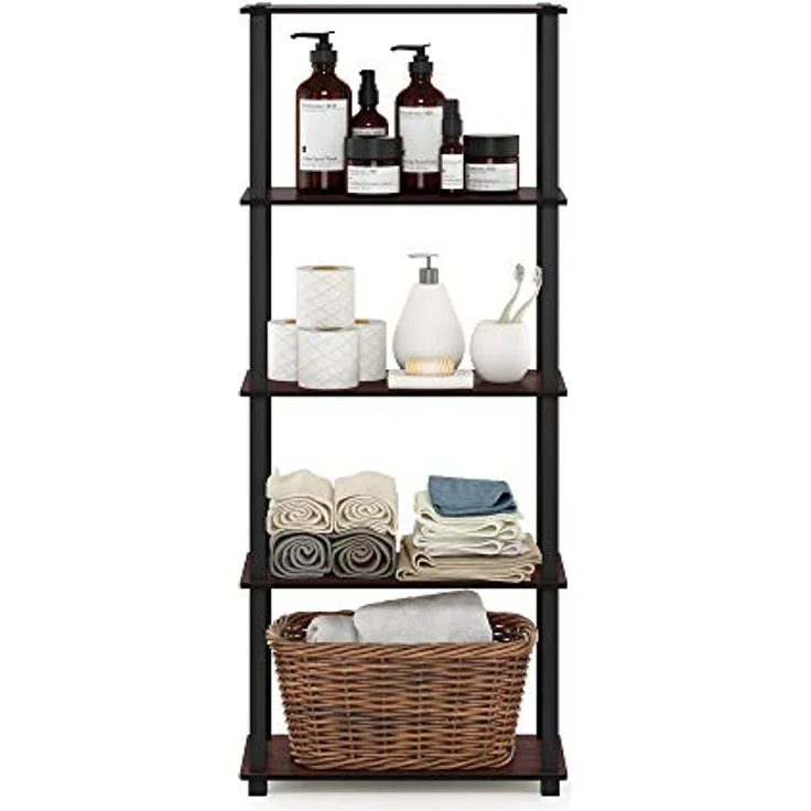 Furinno 5-Ebenen Mehrzweck-Regal mit quadratischen Rohren, holz, Dunkle Kirsche/Schwarz, 29. 46x59. 94x145. 8 cm – Bild 4