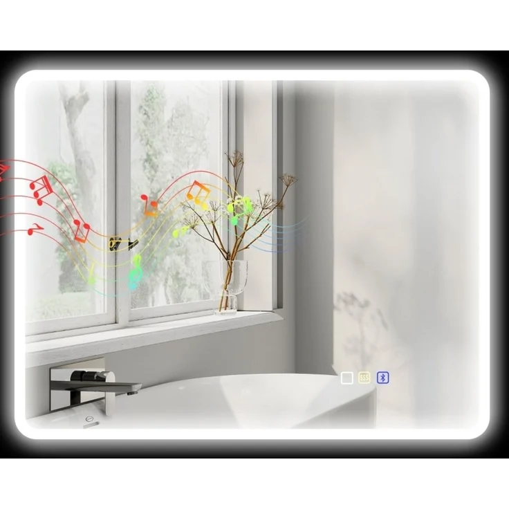 Badezimmerspiegel 90×70×3,5 cm mit LED-Beleuchtung, Bluetooth und Anti-Beschlag-Funktion – Bild 2