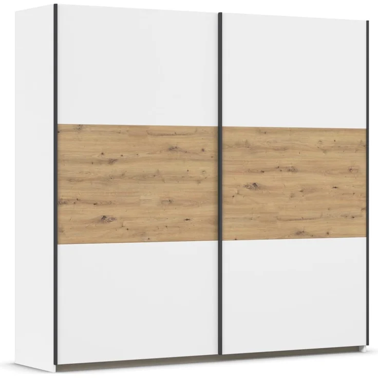 Rauch Möbel Neo, Schwebetürenschrank, Kleiderschrank, Kleiderschränke, Garderobe, Schrank mit Stauraum, 2-türig, Farbe Weiß/Eiche Artisan, 218 x 210 x 59 cm – Bild 1