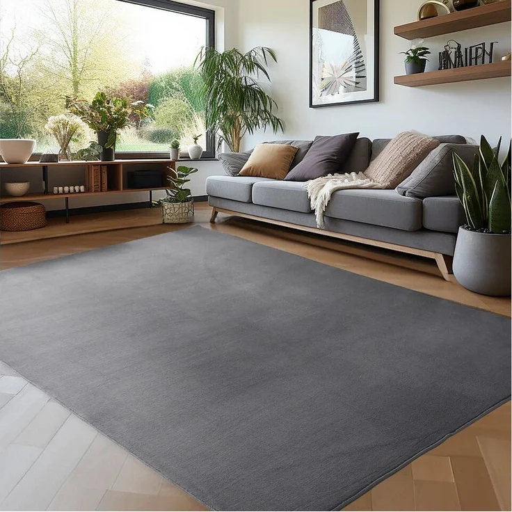 Carpettex Veloursteppich Unicolor - Einfarbig, Läufer, Höhe: 7 mm, Kurzflor Rund Teppich Anti-Rutsch Rückseite Waschbar Flauschiger – Bild 5