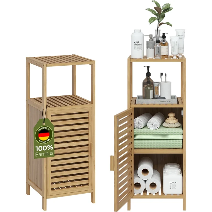Bellamio 'Newa' Badezimmer Schrank, Bambus, natur, 85x33x33 cm, Badschrank mit 3 Ablagefächern – Bild 1