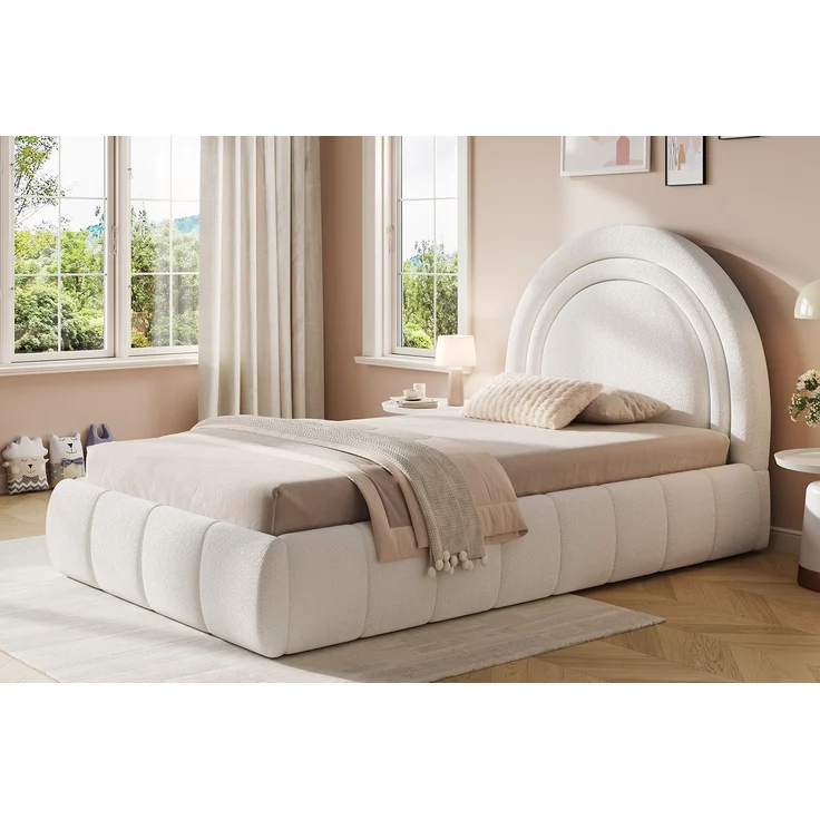 ZUBALIYA Polsterbett 90 x 200 cm mit hydraulischem Bettkasten, Lattenrost, Bouclé, Beige – Bild 22