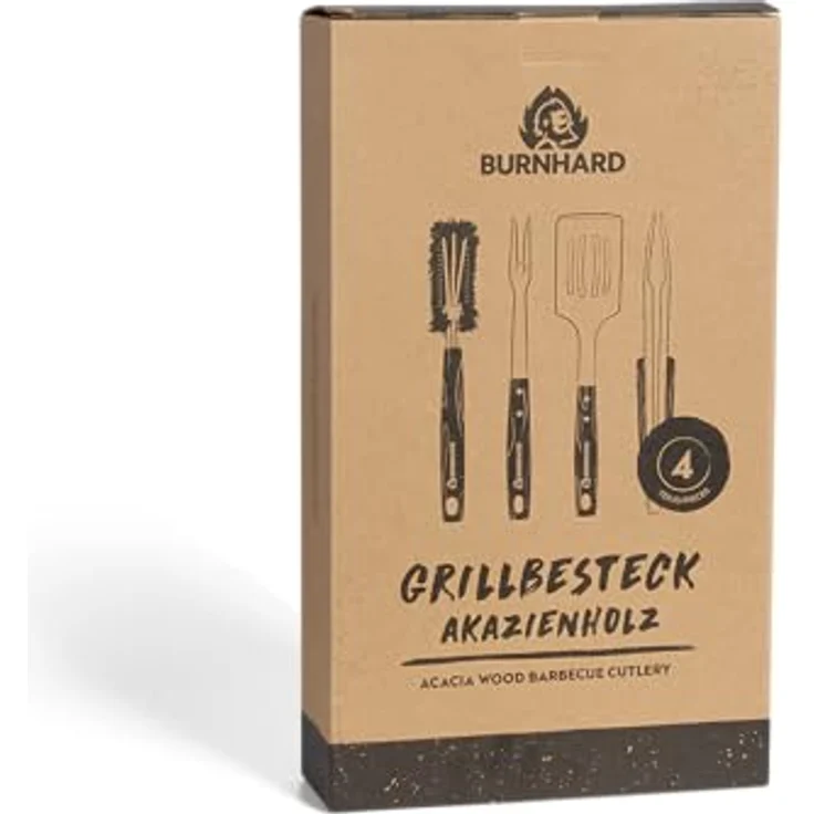 BURNHARD Grillbesteck-Set, 4-teilig, Edelstahl silber / Holz natur – Bild 4