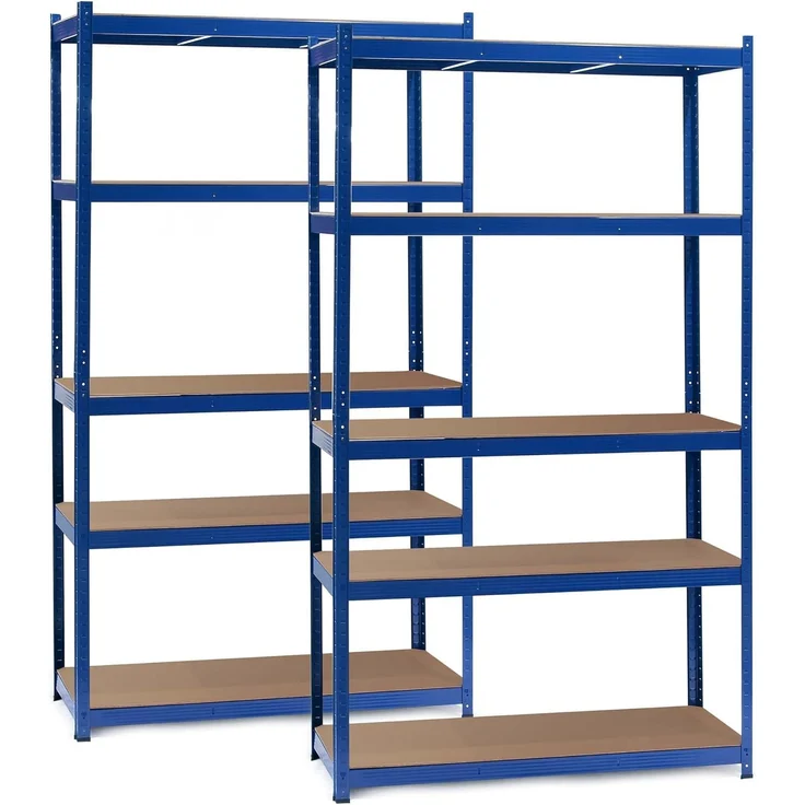 Wiltec Set 2X Schwerlastregal 100 x 50 x 200 cm, 200kg/Ebene, Steckregal blau, Lastenregal mit 5 Ablagen, Werkstattregal – Bild 1