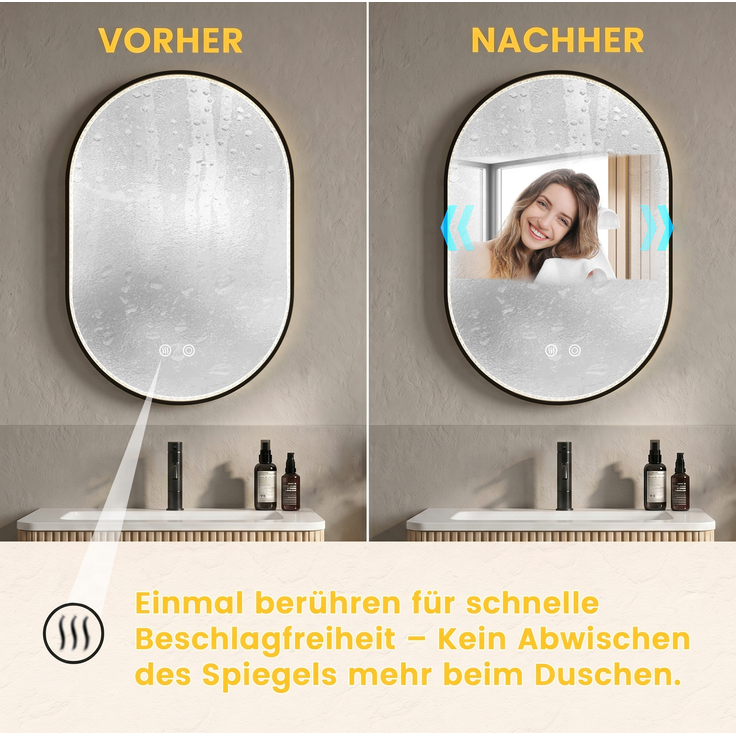 Ovaler Badezimmerspiegel 50×80×4 cm mit LED-Beleuchtung und Antibeschlagfunktion – Bild 6