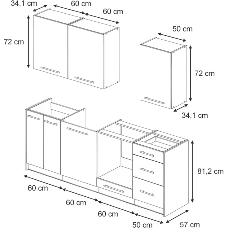 Küchenzeile Fame-Line Goldkraft Eiche/Goldkraft Eiche 230 cm ohne Arbeitsplatte Vicco – Bild 2