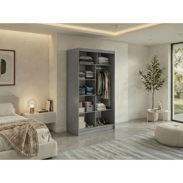 Schwebetürenschrank VERONA mit großer Spiegelfront, moderner Kleiderschrank, Breite 120 cm - Grau, inkl. Innenausstattung – Bild 3