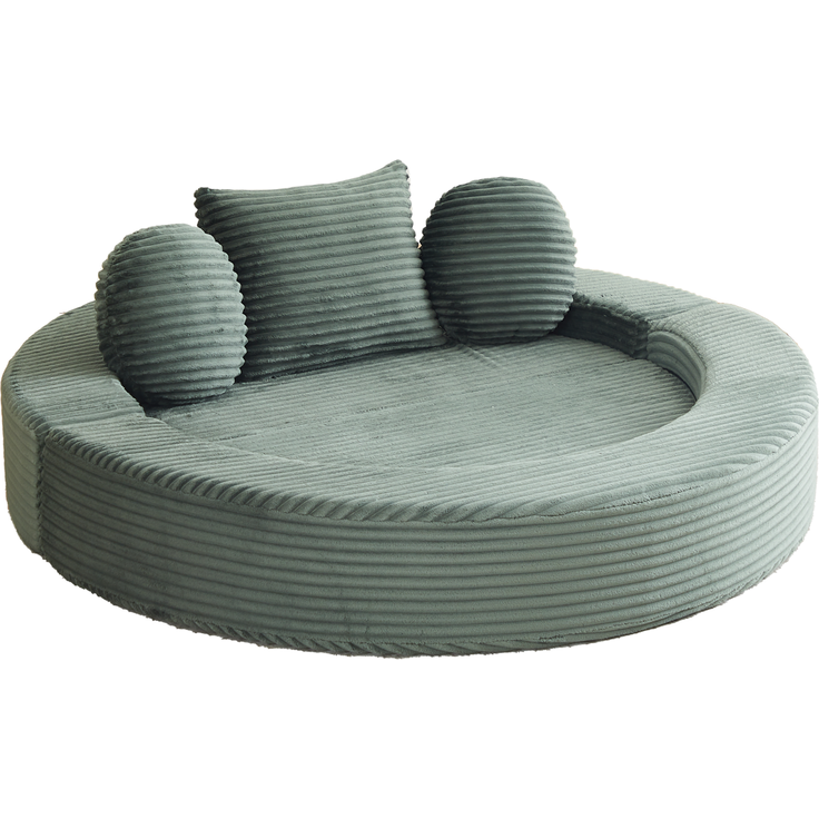 Schlafsofa aus Cord, 4-in-1 umbaubar zum runden Tagesbett, 180x183x55 cm, Grün – Bild 8