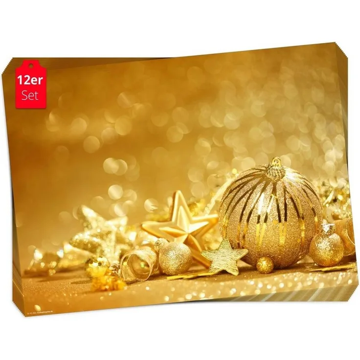 Tischsetmacher Platzset Tischsets I Platzsets - Weihnachten - Goldene Kugeln, (aus Naturpapier in Aufbewahrungsmappe, 12-St, 44 x 32 cm / gold), Made in Germany