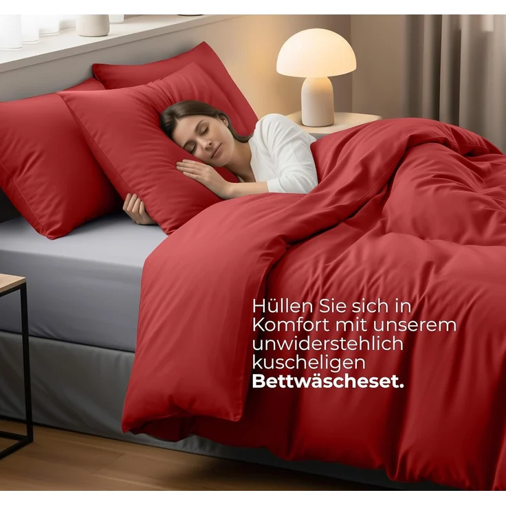 Utopia Bedding Bettwäsche 220x240 Set - Mikrofaser Bettbezug 240x220 cm + 2 Kissenbezüge 65x65 cm - Rot – Bild 3