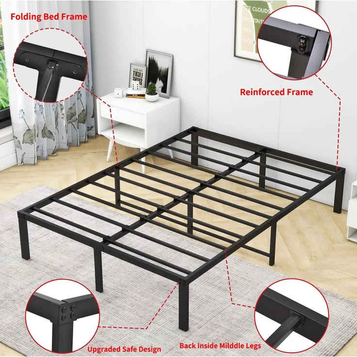 CHICFURN Metallbett 120x200 cm aus Metall mit Stauraum und geräuschdämpfenden Kappen Schwarz – Bild 6