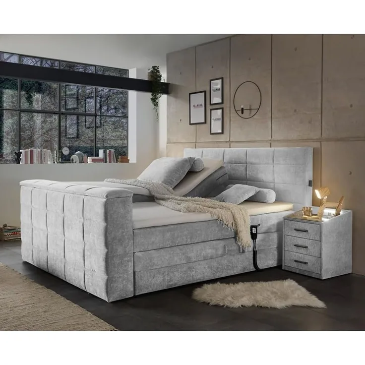'DENVER 6' Boxspringbett 180x200 cm, silver