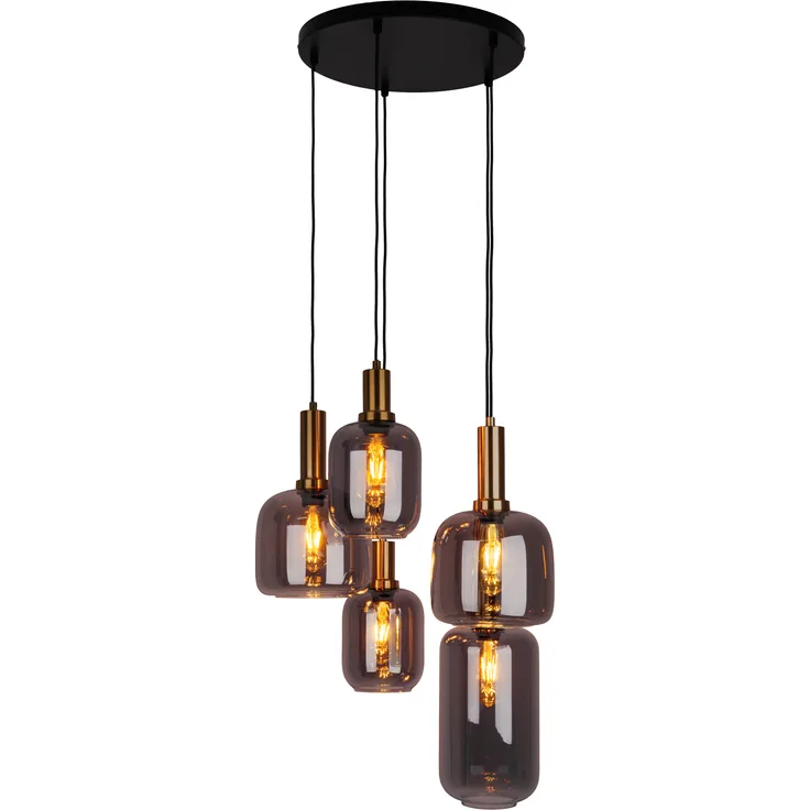 Näve Leuchten Pendelleuchte "FUMO", 5er Hängelampe aus schwarz lackiertem Metall und Rauchglas mit E14-Fassung, Ø ca. 55 cm für Esszimmer, Wohnzimmer, Diele oder Büro