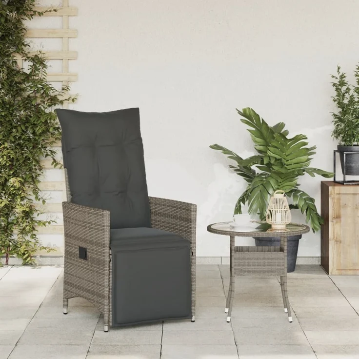 vidaXL Gartensessel Verstellbar mit Kissen Grau Poly Rattan 365661 – Bild 10
