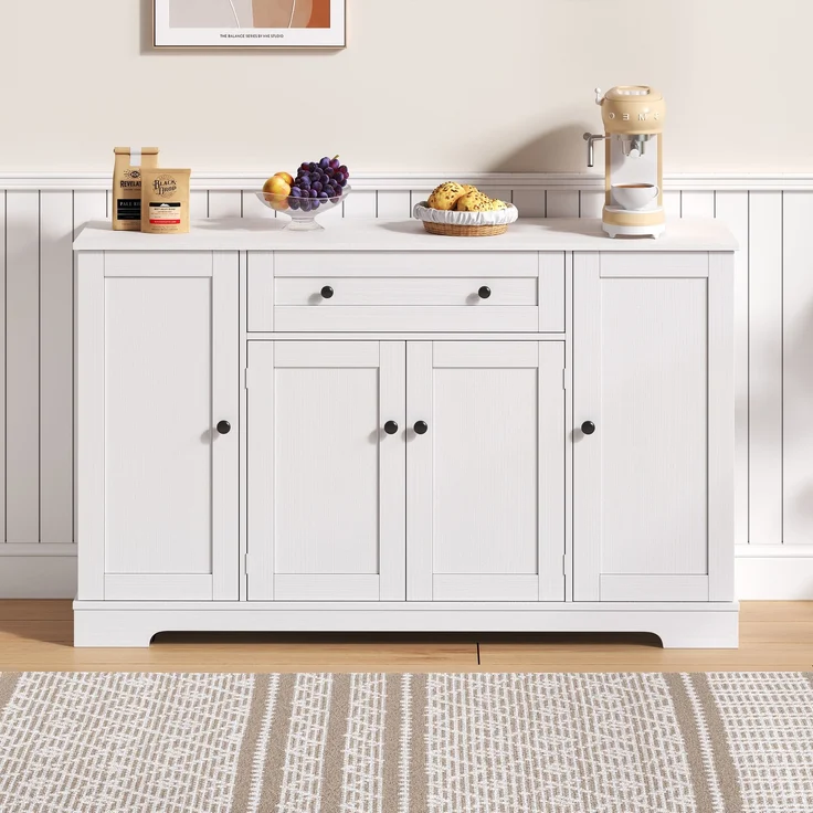 Buffet-Anrichte 85x40x138 cm mit Schublade, Regaltüren und verstellbaren Einlegeböden in Weiß – Bild 1