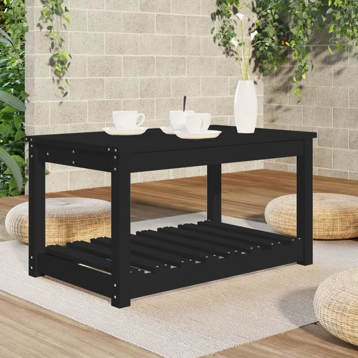 Gartentisch, Balkontisch, Beistelltisch Schwarz 82,5x50,5x45 cm Massivholz Kiefer – Bild 3