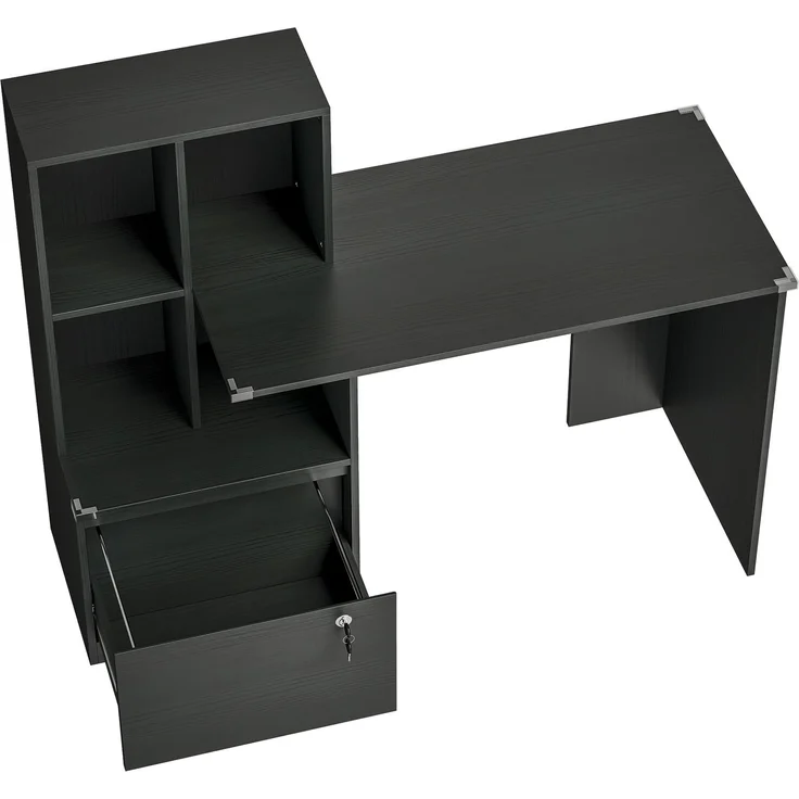 Computerschreibtisch B 126 x T 50 x H 109 cm aus Spanplatte mit 4 offenen Fächern – Bild 5