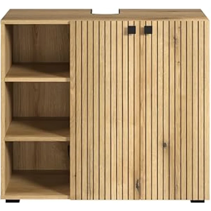trendteam smart living - Waschbeckenunterschrank Unterschrank auf Rollen - Badezimmer - PureBliss - Aufbaumaß (BxHxT) 80 x 64 x 42 cm - Farbe Evoke Eiche mit schwarzen Rillen - 233730142 – Bild 5