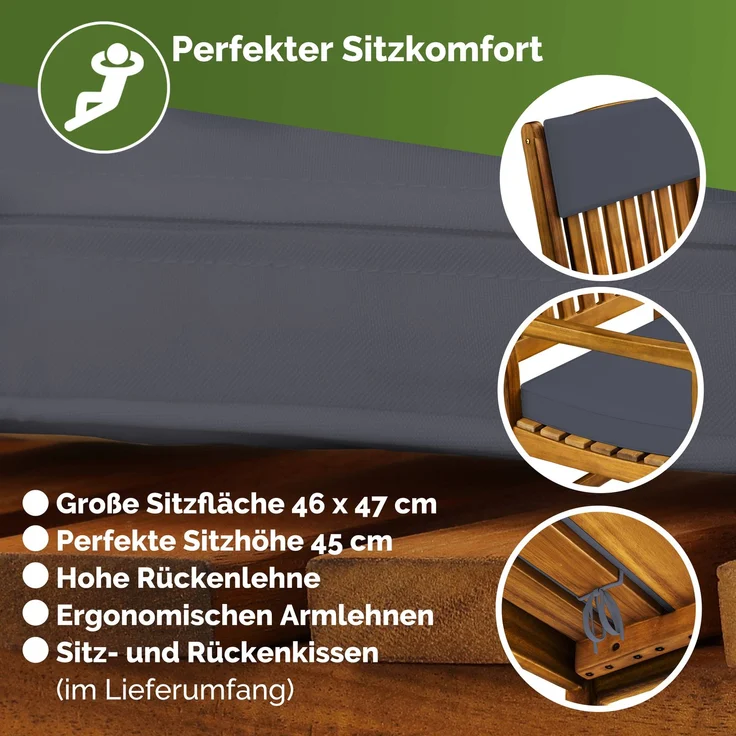 CASARIA® Schaukelstuhl Gartenstuhl Holz Anthrazit – Bild 4