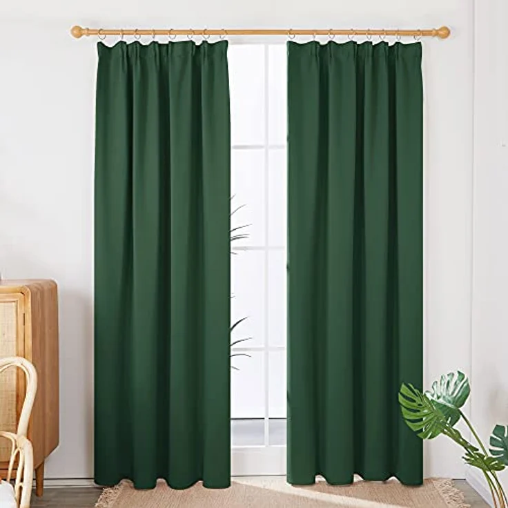 Deconovo Blickdichte Gardinen mit Kräuselband Vorhänge gegen Hitze Waldgrün | 2er Set, H 260 x B 140 cm, Thermovorhänge, Wohnzimmer und Schlafzimmer Gardinen, für Thermal Curtains, Sichtschutz – Bild 3