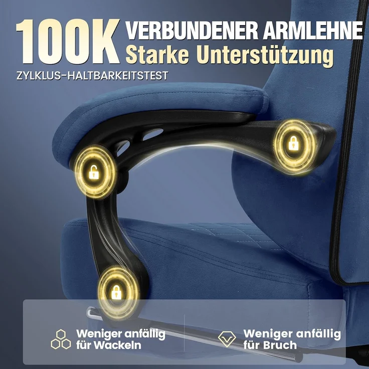 GTPLAYER Gaming Stuhl Stoff Gaming Chair Ergonomisch Bürostuh PC Stuhl, 150kg Belastbarkeit, Verstellbarer und Drehbarer Schreibtischstuh mit Federsitzkissen und Fußstütze, BLAU – Bild 3