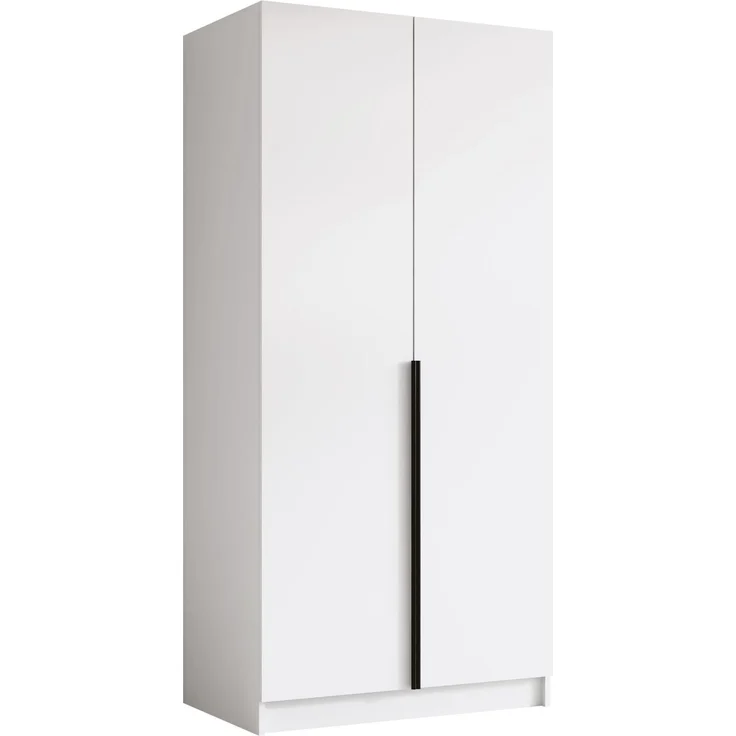 Drehtürenschrank Borton I, Kleiderschrank mit 2 Türen (Farbe: Weiß / Weiß + Schwarz) – Bild 1