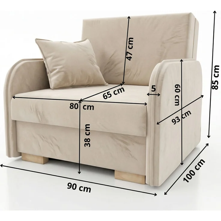 Wohnero 24 Goldi 1 Premium Schlafsessel 90x100 cm mit Schlaffunktion & Bettkasten – Hochwertiger Klappsessel 80x195 cm, Design Sofa Beige – Bild 5