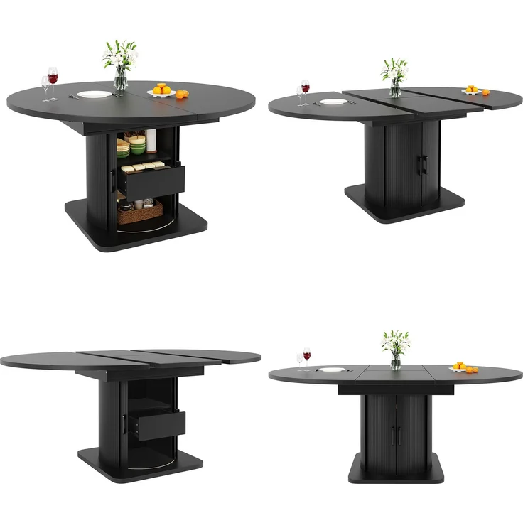 Esstisch 118-158x118x76 cm ausziehbar in Schwarz, MDF mit flexiblem Umbau und Stauraum – Bild 10