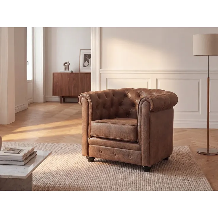 Vente-unique - CHESTERFIELD Sessel StoffStoff Braun - B 78 cm x H 72 cm x L 82 cm