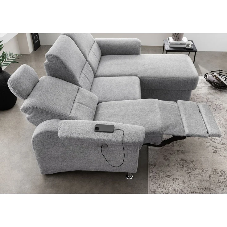 Ecksofa >Ludwigshafen< Motor-funktion, Kopfstütze, Stauraum, silber - 231x113x165 (BxHxT) – Bild 2