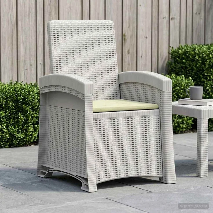 vidaXL Liegesessel Garten Rattan-Optik Weiß und Creme PP 8012008 – Bild 1