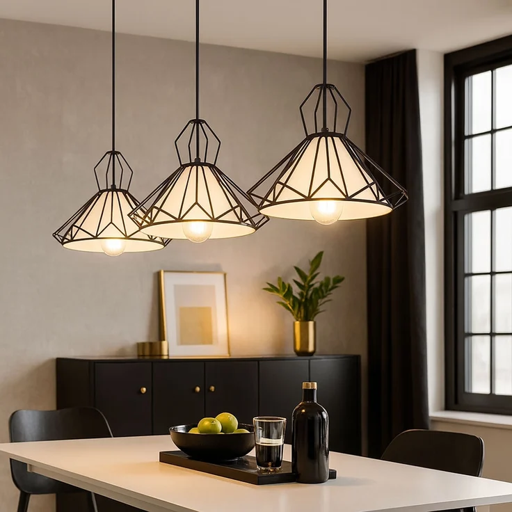 Hängelampe, Metall, Textil, schwarz, 3 Flammig, H 120 cm – Bild 3