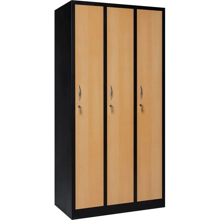 Garderobenschrank 3-türig schwarz/Buche Dekor – Bild 2