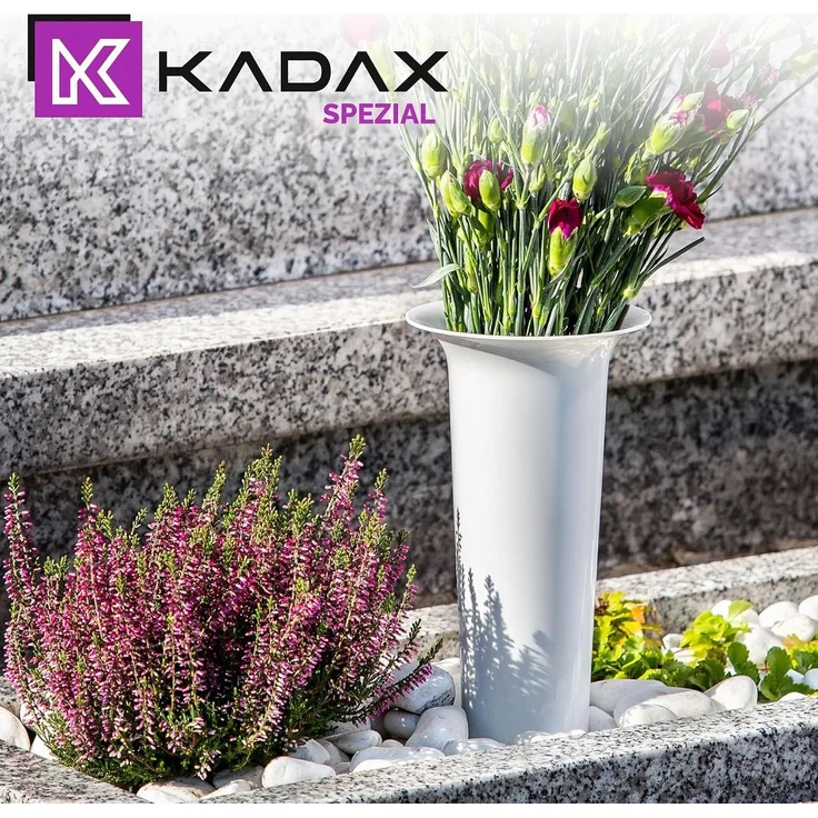KADAX Vase, Fläschchen für Friedhof, angetriebener Grabstein, 23 cm, Grabstein für Blumen, weiß – Bild 8