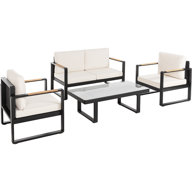 12tlg. Gartenmöbel Lounge-Set aus Aluminium - Schwarz mit Teakholz – Bild 2