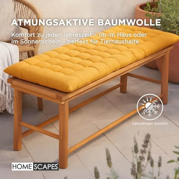 Homescapes Stuhlkissen 3er Bankauflage gelb 100% Baumwolle – Bild 7