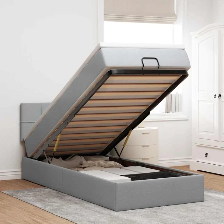 vidaXL Ottomane Bett mit Matratze & LEDs Hellgrau 90x200 cm Stoff 3312277 – Bild 1