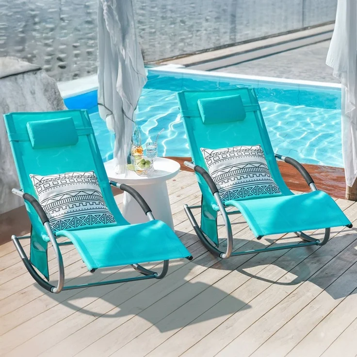 SoBuy OGS28-HBx2 Schaukelstuhl Garten 2er Set, Textilgewebe, Lackiert, Türkis, 150 x 87 x 63 cm – Bild 2