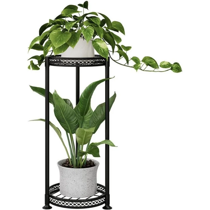 Bamworld Blumenständer Hoher Metallpflanzenständer 2-fach mit Blütenrand (1 St), Schwarz Ecke – Innen/Außen Balkon Wohnzimmer – Bild 5