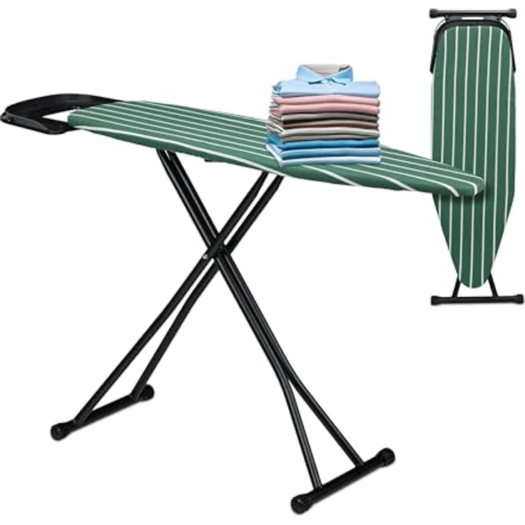Relaxdays Bügelbrett für Dampfbügeleisen, höhenverstellbar, klappbar, 121 x 39 cm, grün/schwarz mit Ablage – Bild 1