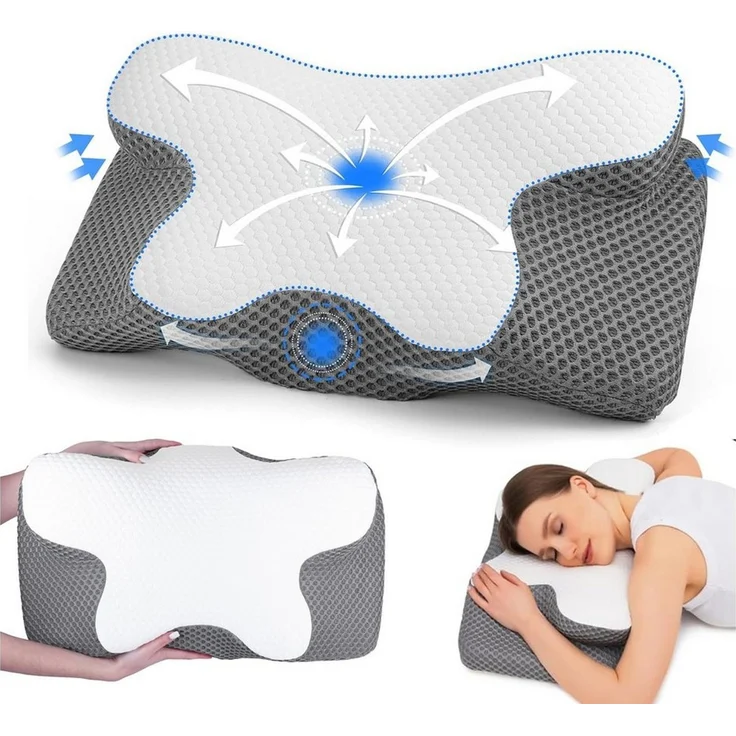 AKKEE Nackenstützkissen Kopfkissen, Orthopädisches Kissen Memory Foam KopfKissen, Füllung: Memory Foam, Die Rillen im Kissenkern passen sich den Konturen von Kopf und Nacken an und stützen so effektiv Kopf und Nacken. Dadurch wird der Druck auf die Hal... – Bild 1
