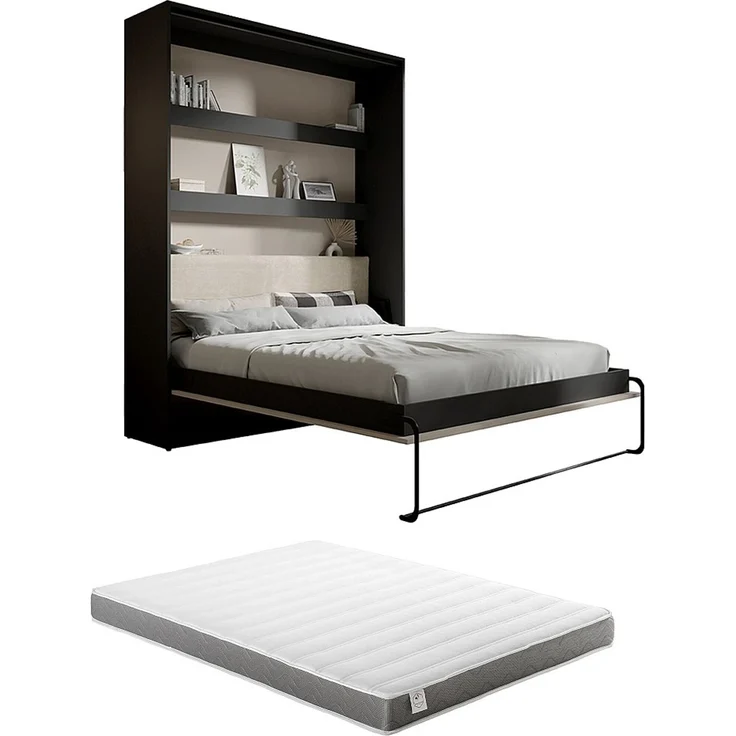 Vente-unique - RAPILI - Schrankbett - Metall - Schwarz, Beige - 179 x 239.2 x 225.2 cm – Bild 6