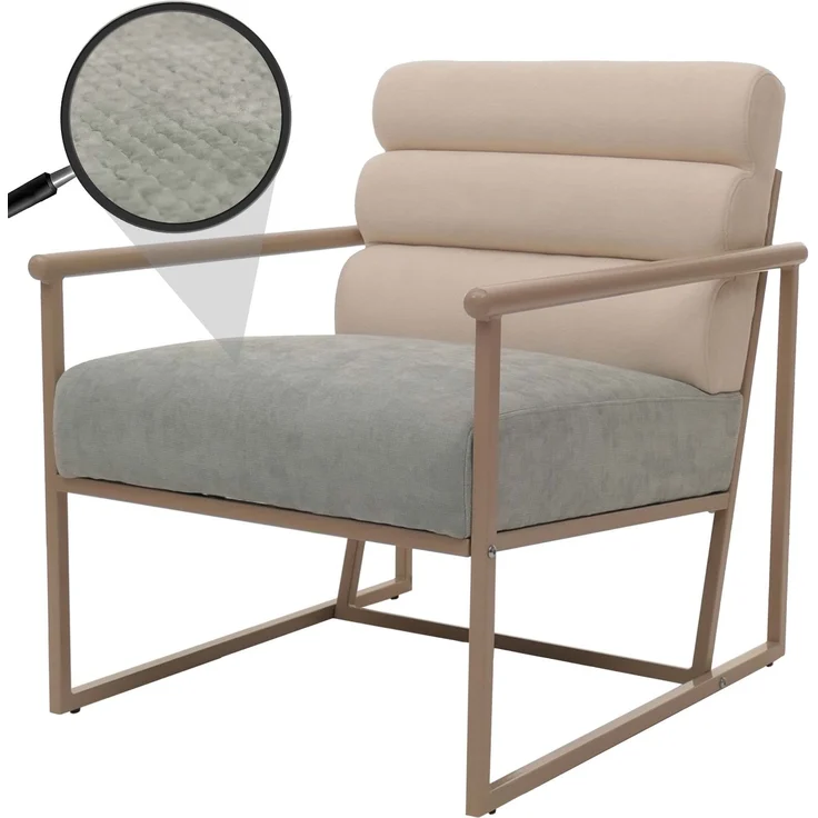 Lounge-Sessel HWC-O38, Cocktail-/Polstersessel Clubsessel, Stoff/Textil (420 g/m²) Metall MVG ~ beige, Polster blau-grün – Bild 1