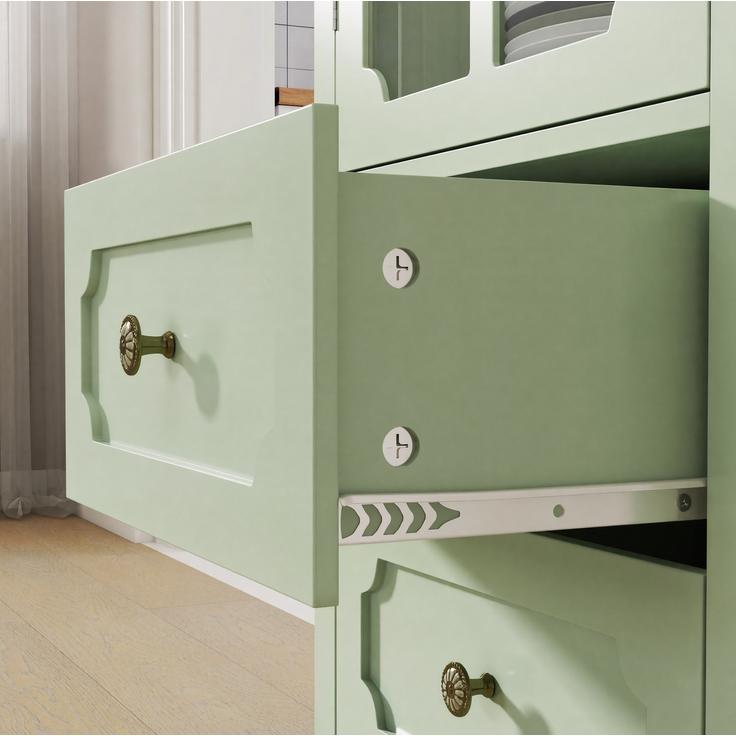 Vitrinenschrank 50x40x133 cm in Mintgrün mit Glastür und 2 Schubladen – Bild 8
