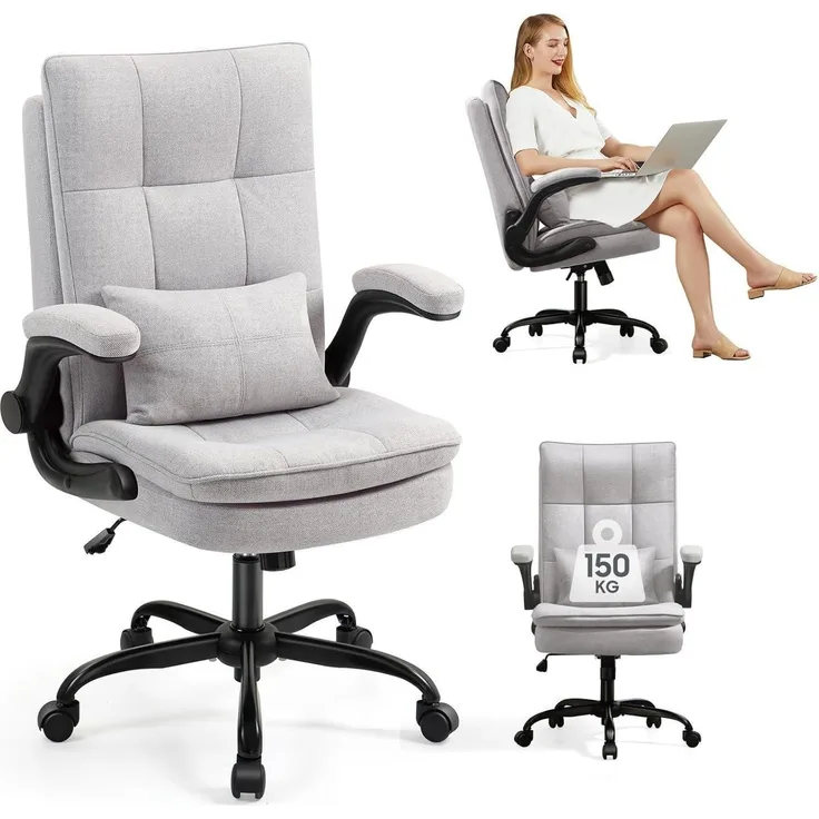 Bürostuhl Ergonomisch Hochklappbare Armlehne & Hohe Rückenlehne 150 kg Grau