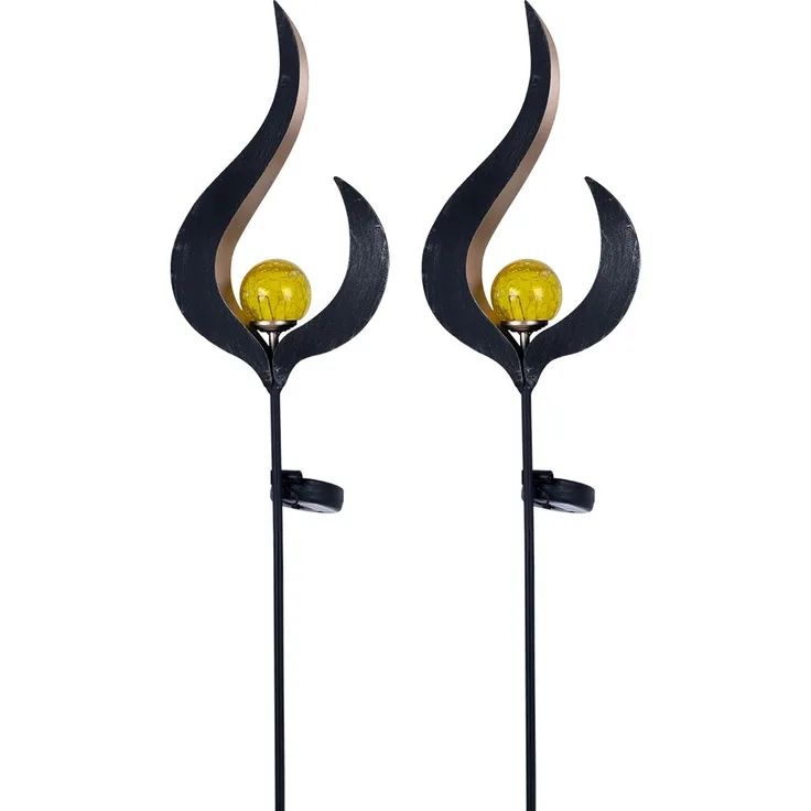 2x LED Solarleuchte, Flammen Design, bronze, klar, H 90 cm