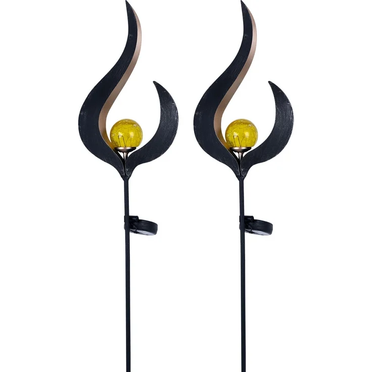 2x LED Solarleuchte, Flammen Design, bronze, klar, H 90 cm – Bild 1