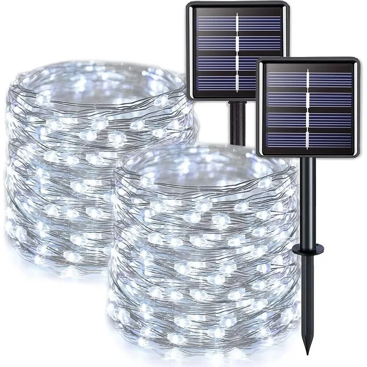 Athlix LED-Lichterkette Solar LED-Lichterkette 2x Solar Lichterkette Außen 10m 100 LED, 10m 100 LED Outdoor Solarlichterkette, Wasserdicht und 8 Modi